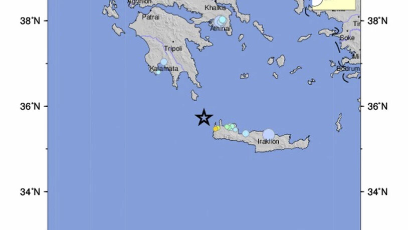 Die Grafik des US-Erdbebeninstituts zeigt das Epizentrum des Erdbebens in Griechenland.