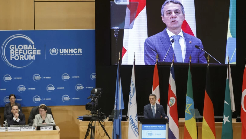Aussenminister Ignazio Cassis bei der Eröffnung des Globalen Flüchtlingsforums in Genf. (KEYSTONE Fotograf: SALVATORE DI NOLFI)