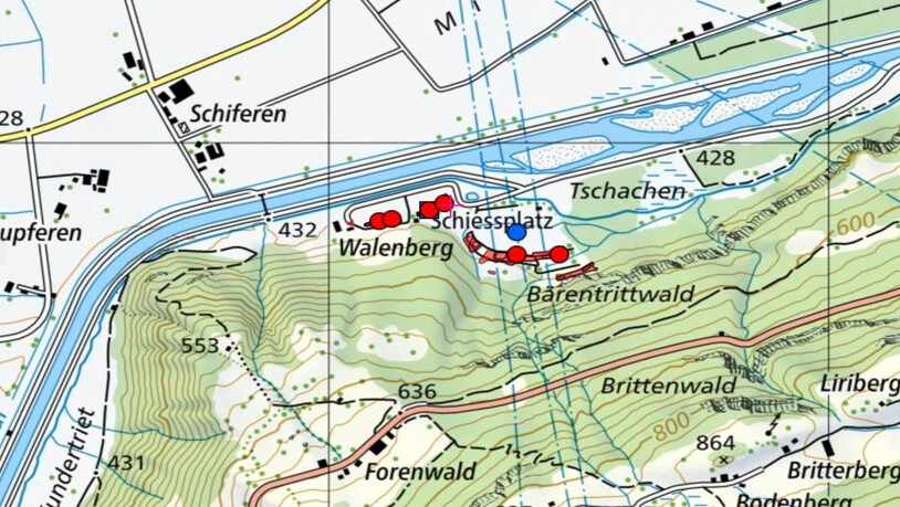 Die Markierungen vom Walenberg in Glarus.