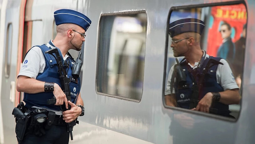 Ein belgischer Polizist kontrolliert in Brüssel einen Personenzug. (Archivbild)