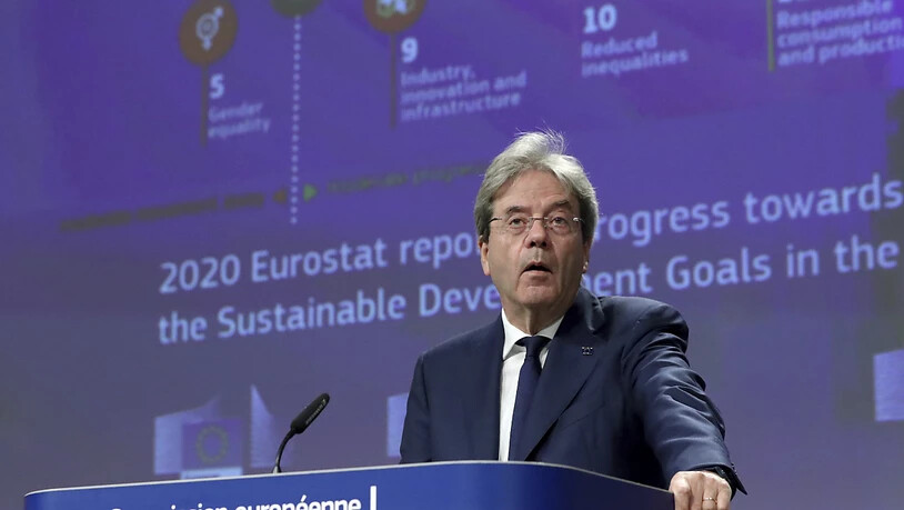 Paolo Gentiloni, EU-Kommissar für Wirtschaft, spricht bei einer Pressekonferenz zum Eurostat-Bericht 2020 im EU-Hauptsitz. Foto: Yves Herman/Reuters Pool/AP/dpa