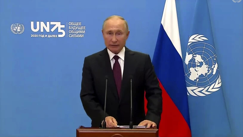 SCREENSHOT - Wladimir Putin, Präsident von Russland, spricht während einer vorab aufgezeichneten Videobotschaft anlässlich des Beginns der Generaldebatte der 75. UN-Vollversammlung. Aufgrund der Corona-Pandemie findet die Debatte in diesem Jahr…
