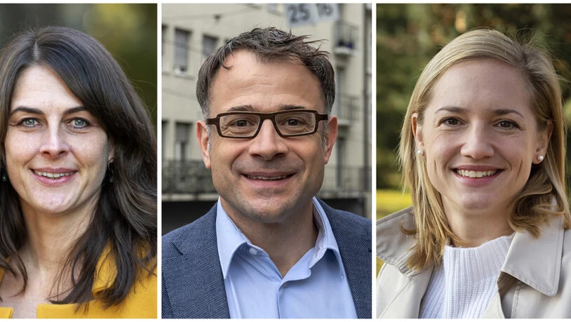Komplettieren die Basler Regierung: Stephanie Eymann (LDP), Kaspar Sutter (SP) und Esther Keller (GLP).