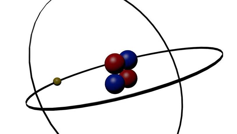 Forschende haben den Radius des Heliumkerns neu vermessen. Im Bild: Eine vereinfachte Darstellung des Heliumatoms, das je zwei Protonen und Neutronen im Kern besitzt sowie zwei Elektronen in der Schale.
