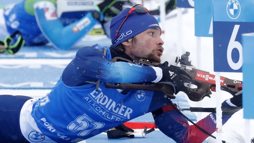 Jeremy Finello nimmt die Scheiben ins Visier. Das Schiessen klappte im Einzel weniger gut als das Laufen.