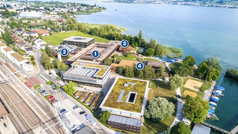 Folgende Ost-Gebäude werden erneuert: 1) Schulgebäude 2) Laborgebäude 3) Verwaltungsgebäude 4) Hörsaalgebäude