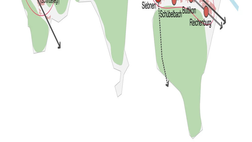 Die Agglo Obersee mit ihren Zentren und Verbindungen. 