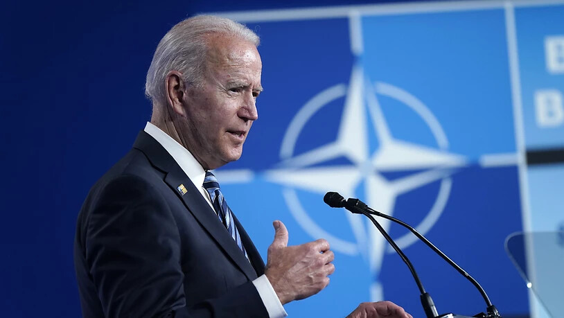 US-Präsident Joe Biden spricht auf einer Pressekonferenz während des Nato-Gipfels im Nato-Hauptquartier. Foto: Patrick Semansky/ AP/dpa