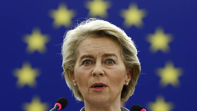 EU-Kommissionspräsidentin Ursula von der Leyen spricht während einer Plenarsitzung im Europäischen Parlament. Foto: Christian Hartmann/Pool Reuters/AP/dpa