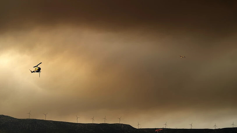 Ein Flugzeug und Hubschrauber unterstützen die Löscharbeiten in der Region Vilia aus der Luft. Nach tagelangen Kämpfen gegen die Flammen haben Feuerwehrwehrleute einen großen Waldbrand im Westen Athens teils unter Kontrolle gebracht. Das teilte ein…
