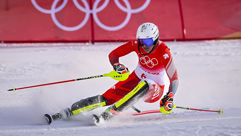 Wendy Holdener unterwegs im olympischen Slalom: Die Schwyzerin verbessert sich im zweiten Lauf noch vom 5. in den 3. Platz - nur zwölf Hundertstel fehlten ihr zur Goldmedaille