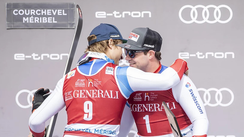 Marco Odermatt (links) und Beat Feuz standen nicht zum ersten Mal in dieser Saison zusammen auf dem Abfahrts-Podest