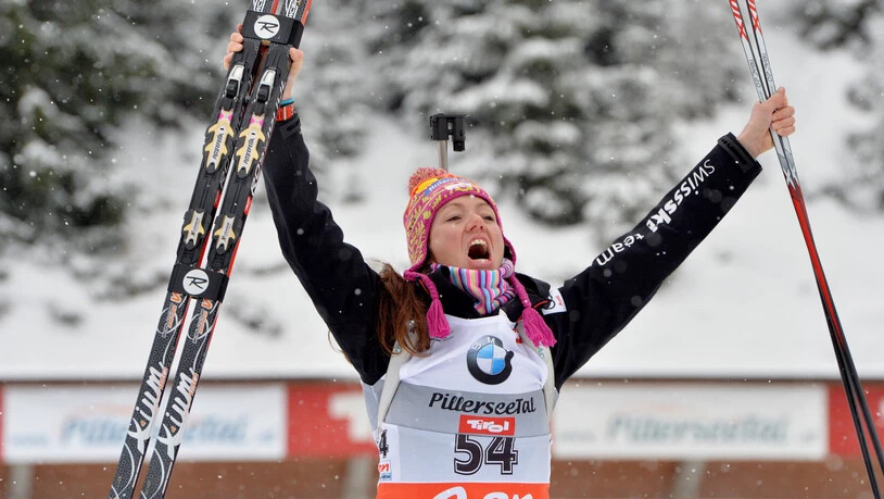 Erster Weltcupsieg einer Schweizer Biathletin: Selina Gasparin im Dezember 2013 in Hochfilzen