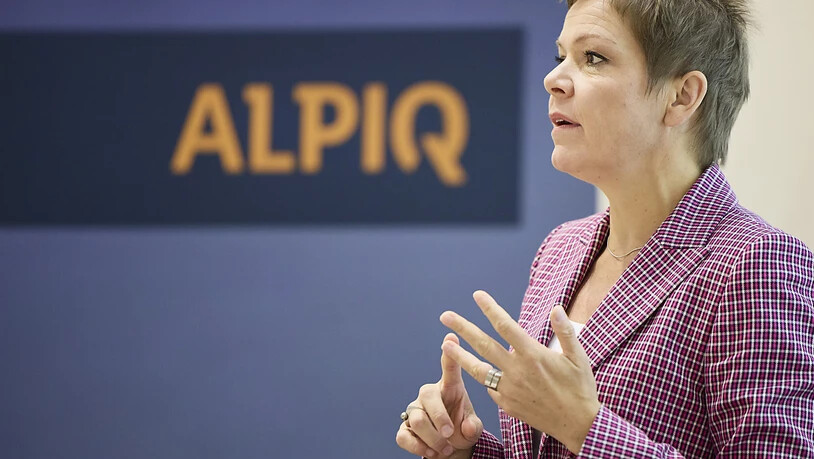 Alpiq-Chefin Antje Kanngiesser an einer Medienkonferenz in Olten SO im Sommer 2021. (Archivbild)