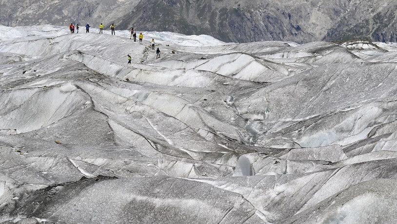 Die hohe Nullgradgrenze lässt die Gletscher schneller schmelzen als üblich: Alpinisten auf dem Aletschgletscher. (Archivbild)