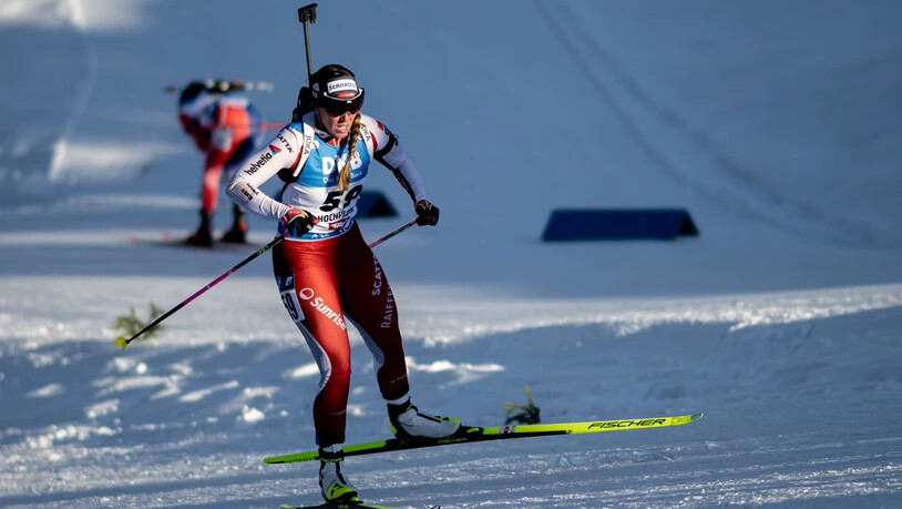 Lena Häcki-Gross beim Weltcuprennen der Biathleten in Hochfilzen.