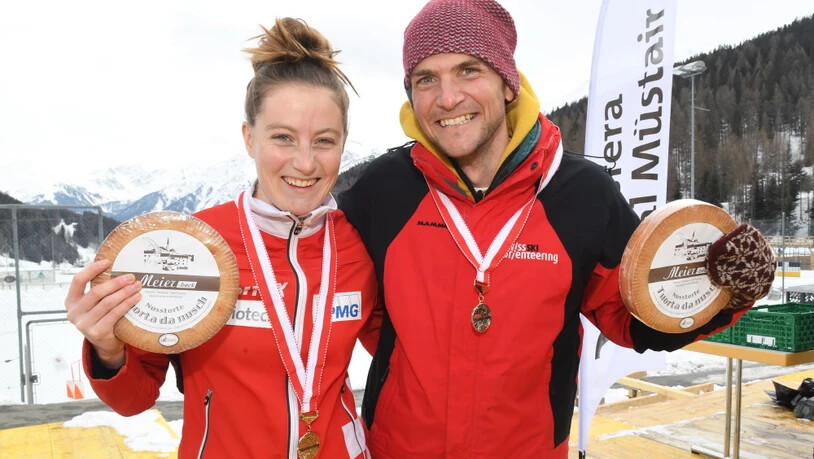 Die zwei besten des Schweizer Teams: Eliane Deininger und Gion Schnyder gewinnen die Schweizer Meisterschaft im Ski-OL.
