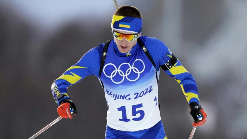 Der ukrainische Biathlet Dmytro Pidruschni, Weltmeister 2019 in der Verfolgung, an den Olympischen Spielen in Peking