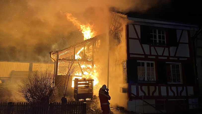 Beim Brand dieses Zweifamilienhauses in Fellben-Wellhausen im Thurgau kam eine Frau ums Leben.