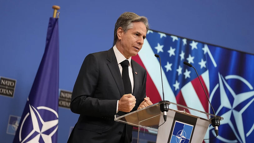 Antony Blinken, Außenminister der USA, spricht auf einer Pressekonferenz im Nato-Hauptquartier nach dem Treffen der Außenminister. Foto: Virginia Mayo/AP/dpa