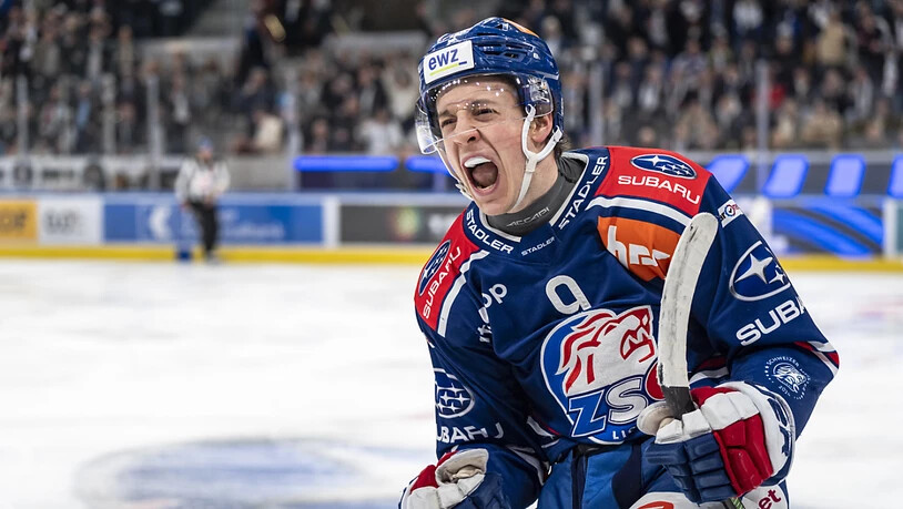 ZSC-Stürmer Vinzenz Rohrer, Torschütze zum wegweisenden 3:1 im ersten Viertelfinalspiel gegen Kloten, schreit seine Freude heraus