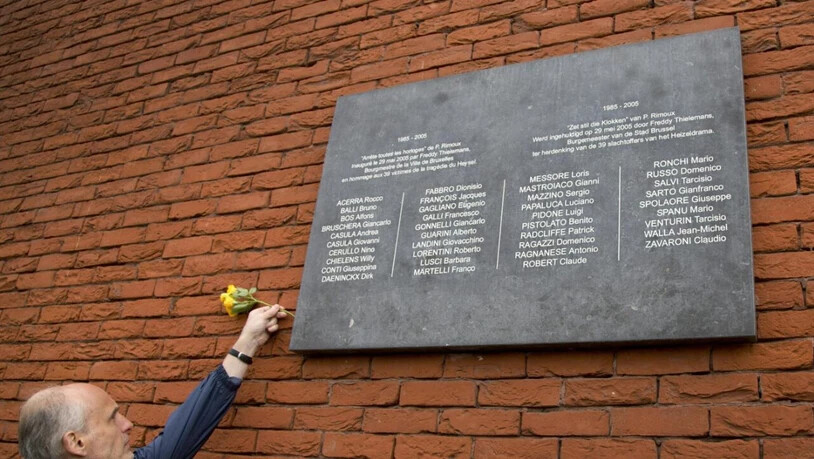 Die Gedenktafel am Stade Roi Baudouin, dem früheren Heysel-Stadion