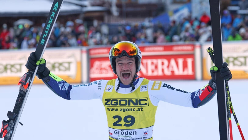 Grosser Jubel von Jan Zabystran: Der Tscheche fährt mit der Startnummer 29 zum Super-G-Sieg in Gröden