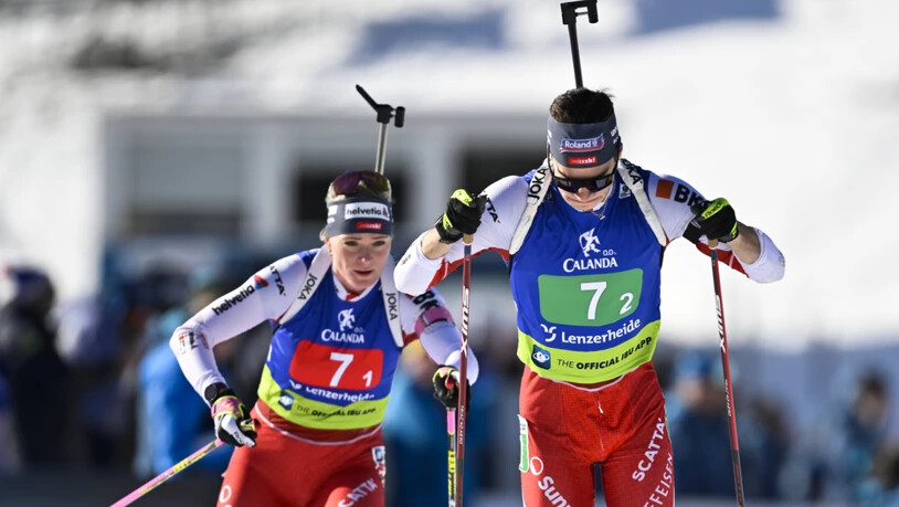 Amy Baserga (links) und Niklas Hartweg gehören zu den zehn von Swiss Olympic selektionierten Biathletinnen und Biathleten für die Winterspiele in Mailand-Cortina