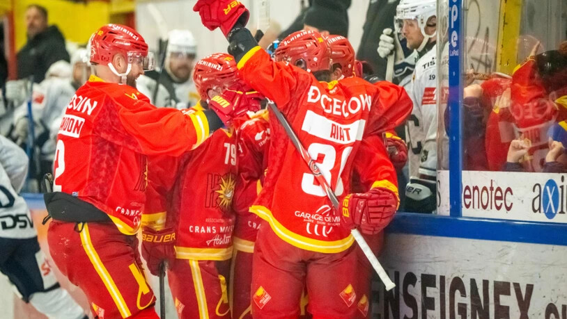 Gleich sechsmal konnten die Spieler von Sierre im ersten Finalspiel gegen La Chaux-de-Fonds jubeln