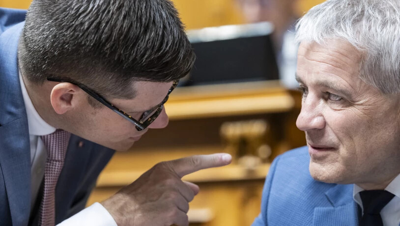 Simone Gianini (FDP/TI) spricht während der Nationalratsdebatte zur Demokratie-Initiative mit Justizminister Beat Jans.