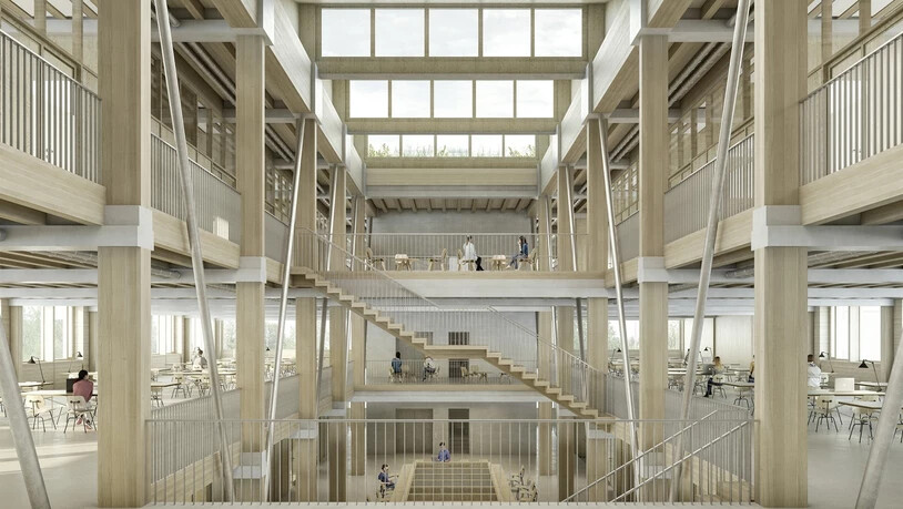 Holzige Angelegenheit: So soll es im Inneren des neuen Fachhochschul-Campus in Chur aussehen. 