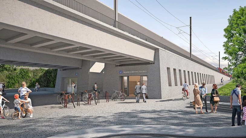 Grosse Zukunftspläne: So soll es rund um den Bahnhof Chur West nach dem geplanten Umbau aussehen.Visualisierung Stadt Chur