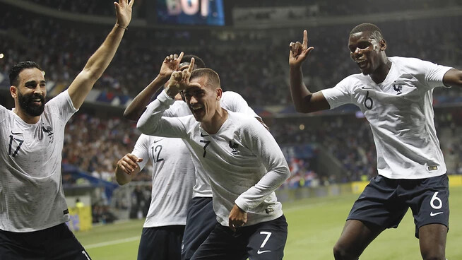 Gute Stimmung bei Frankreichs Nationalspielern während dem Test-Länderspiel gegen Italien
