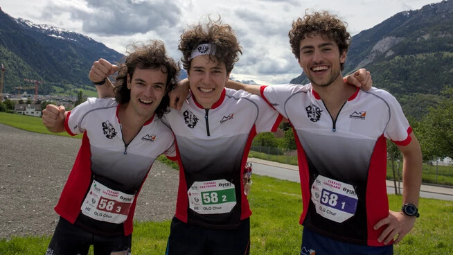 Das Überraschungstrio aus Chur: Florian Attinger, Elia Gartmann und Nicolò Infanger (von links) sichern sich den zweiten Platz.