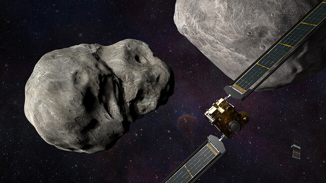 Erstmals ist eine Sonde der US-Raumfahrtbehörde Nasa bei einem Abwehr-Test absichtlich in einen Asteroiden gekracht. (Visualisierung)