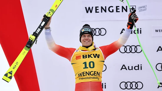 Stefan Rogentin steht in Wengen auf dem Podest - etwas, das ihm in 75 Weltcup-Rennen zuvor nie gelungen ist