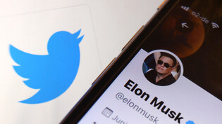 Der Twitter-Account von Elon Musk ist vor dem Logo der Nachrichten-Plattform Twitter zu sehen. Twitter steuert auf Übernahme durch Tech-Milliardär Elon Musk zu. (Symbolbild)