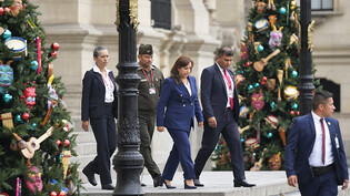 Dina Boluarte ist die Übergangspräsidentin von Peru. Sie gab im Regierungspalast eine Erklärung. Foto: Fernando Vergara/AP/dpa