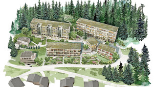 Ein neues Wohnquartier: Das Konzept für die Valbella-Klinikparzelle in Davos Dorf sieht fünf mehrgeschossige Bauten vor, entstehen sollen 120 bis 150 neue Erstwohnungen.