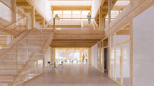 Dreigeschossig und mit viel Holz: Den offenen Projektwettbewerb entschieden die Architekten Atelier Tsu GmbH aus Chur und Studiospazio/Bersa aus Zürich für sich. 