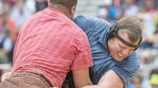 In diesem Gang gegen den zähen Michael Moser (links) musste Schwingerkönig Matthias Glarner stellen

 schwingt gegen Matthias Glarner, Meiringen, rechts, im ersten Gang, waehrend dem Oberlaendischen Schwingfest, am Sonntag, 27. Mai 2018, an der Lenk. …