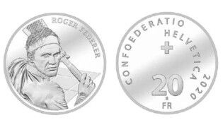 Die Vorder- und Rückseite der 20-Franken-Silbermünze von Swissmint zu Ehren von Roger Federer. Im Mai 2020 folgt eine Roger-Federer-50-Franken-Goldmünze mit einem anderen Sujet.