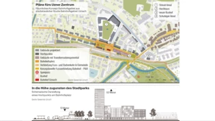 Die geplanten Vorhaben im Überblick: Unten in der Grafik sind die Dimensionen des Hochhauses zu sehen.