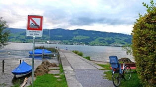 Baden verboten: Ein Schild soll im Busskirch die Leute vom Sprung ins Wasser abhalten.