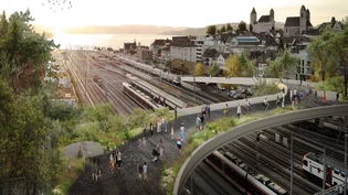Dieses Bild soll sich in den Köpfen der Rapperswil-Joner festsetzen: Ein begrünter Stadtbogen über den Bahngleisen von Rapperswil ist vorerst eine – adrette – Vision der regionalen Architektenvereinigung.