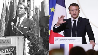 Zwei Führungspersönlichkeiten: Altbundesrat Adolf Ogi und Emmanuel Macron