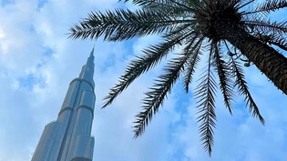 Zwischen Palmen und Wolkenkratzern: Der Burj Khalifa ist mit 828 Metern das höchste Gebäude der Welt. Er steht mitten in der Wüstenstadt Dubai.