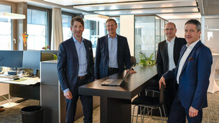 Die Geschäftsleitung der Bank Linth mit David Sarasin, Urs Isenrich, Luc Schuurmans und Roland Greber (von links).