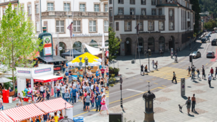 Das Churerfest in 2019 (links) lockte 95'000 Besucher an. Dieses Jahr (rechts) sieht die Lage anders aus.