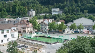 Blick auf den beliebten mobilen Fussballplatz. Aktuell steht er zwischen der Sägenstrasse und Kasernenstrasse beim Welschdörfli in Chur. 